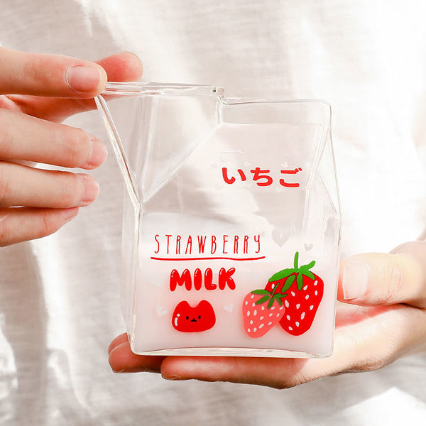 Kawaii Style Milk Carton Juice and Coffee Glass Cup - Peachymart