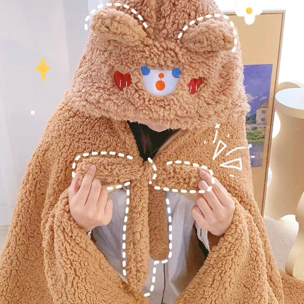 Soft Bunny Bear Poncho Fleece Blanket Cloak – Kawaiies