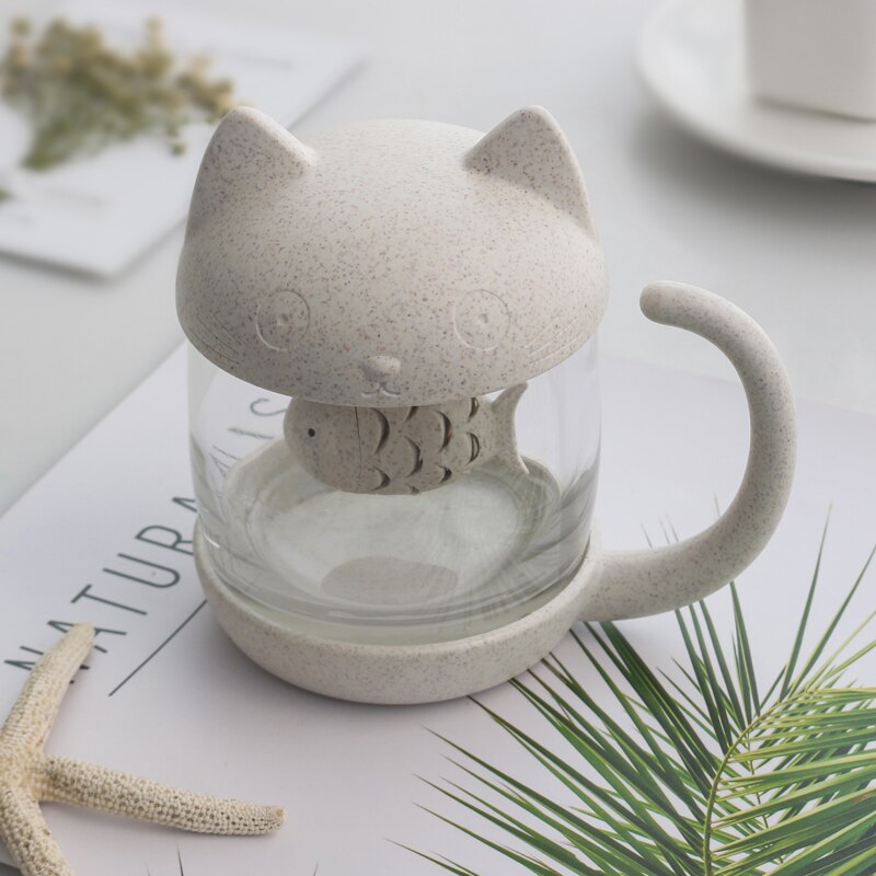 Kawaii Transparent Cat Glass Coffee Cup Mug Cute Home Decoration