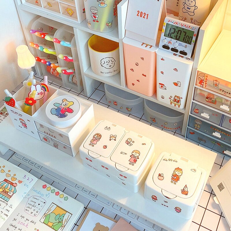 Cute Kawaii Push Button Desktop Mini Storage Organizer Box with Lid -  Peachymart