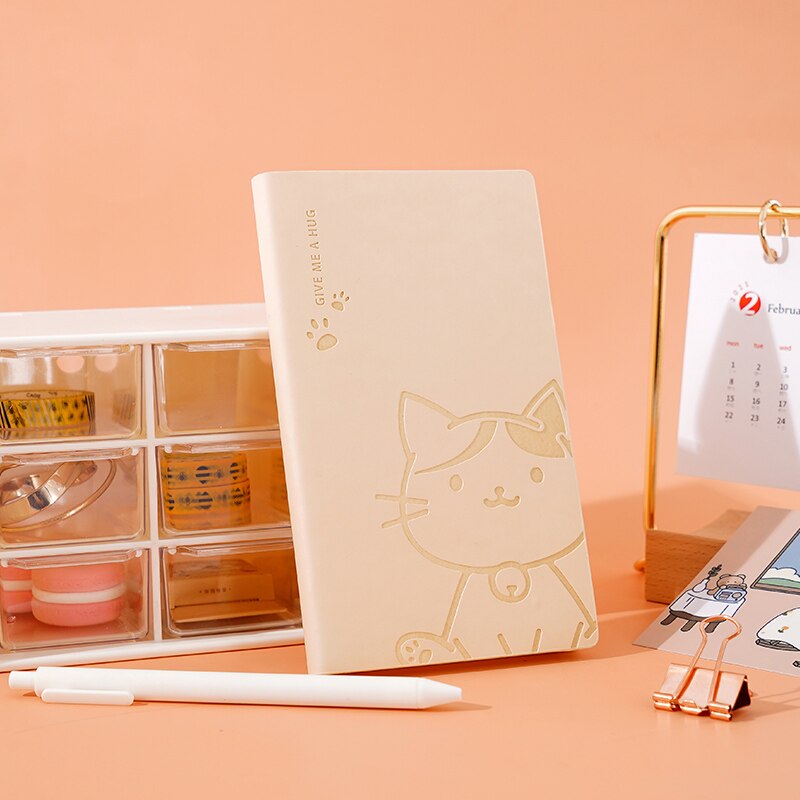 CLARA Cute Cat Notebook Japanese Sketchbook PU Leather Cover Diary