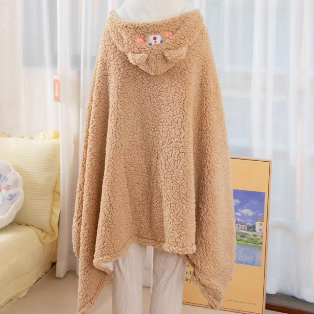 Soft Bunny Bear Poncho Fleece Blanket Cloak