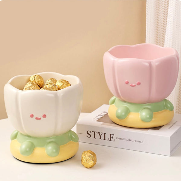 Cute Miss Smiley Tulip Flower Decorative Storage Holder - Peachymart