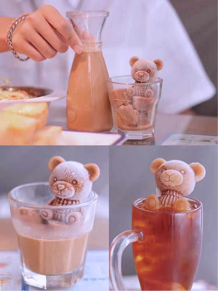Three-dimensional Bear Ice Cube Silicone Mold Creative Ice Bear Coffee Milk  Tea Ice Sculpture Mold Chocolate Decoration Mold