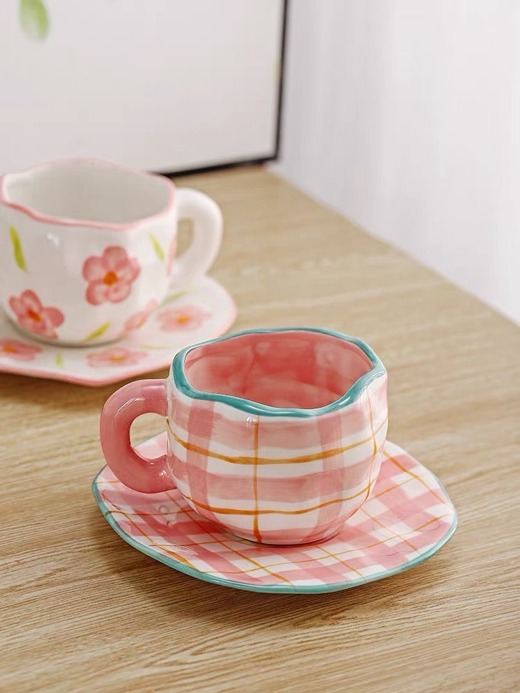 Pink 300 ML Ceramic Printed (Set of 2) Coffee Mugs